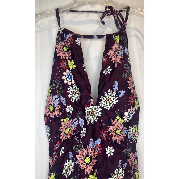 Anne Cole Women’s Purple Floral Merlot Plunge Ruched One Piece Swimsuit Sz 12 - Picture 2 of 11